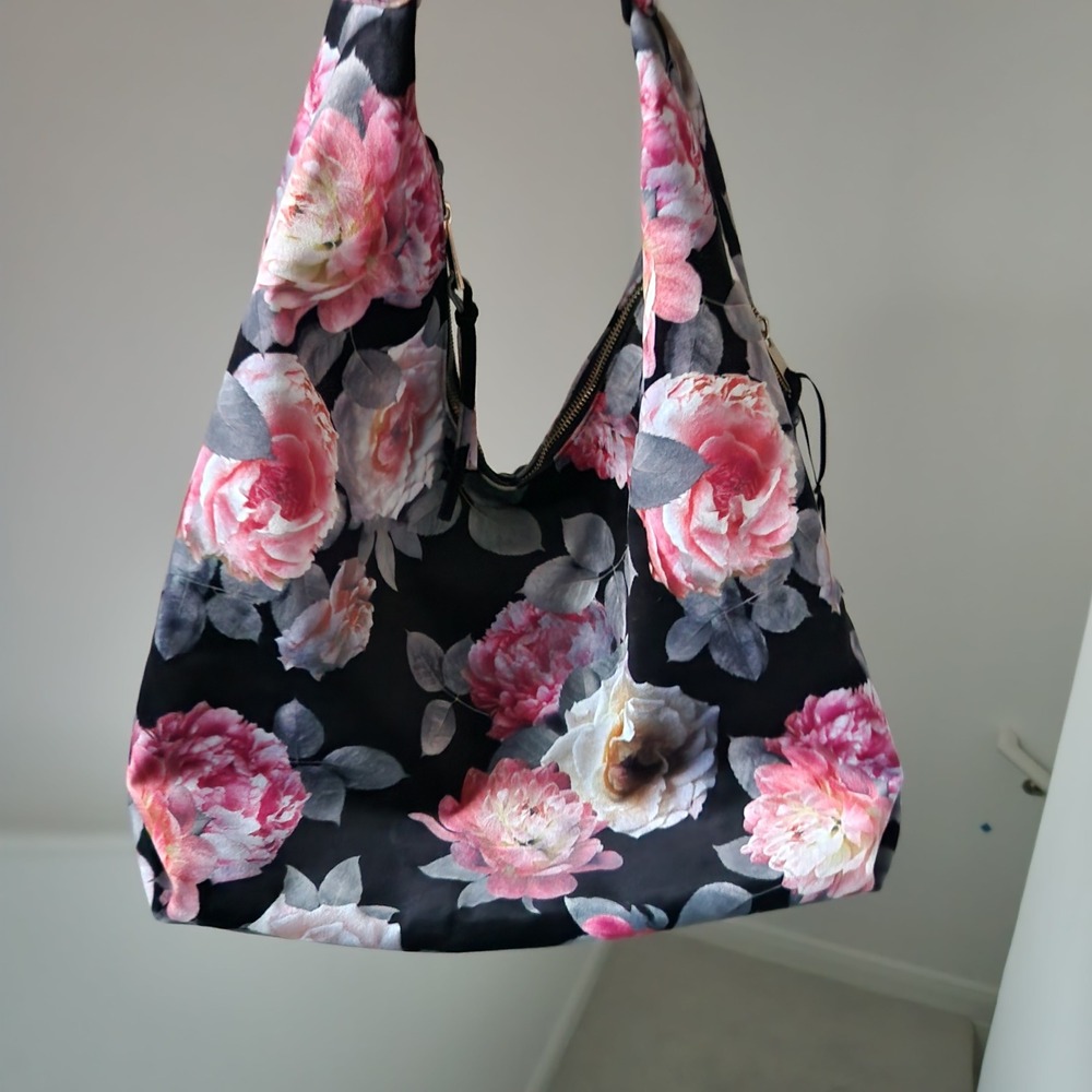 TABITHA WEBB Grandmacore Black‎ Floral Satchel Hobo Bag Shoulder Purse